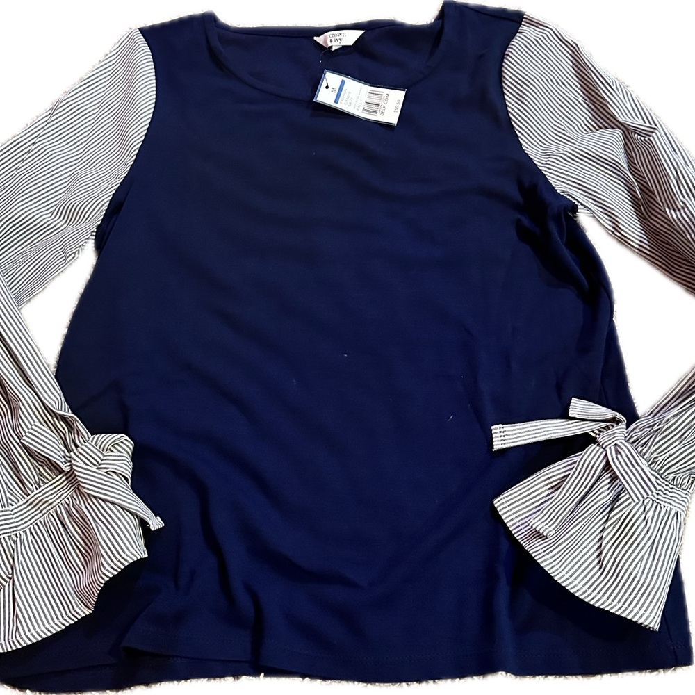 New with Tags Crown & Ivy Navy and White Striped Blouse